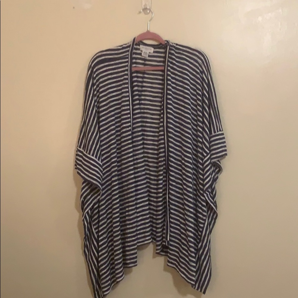Blue & white striped specked short sleeve cardigan